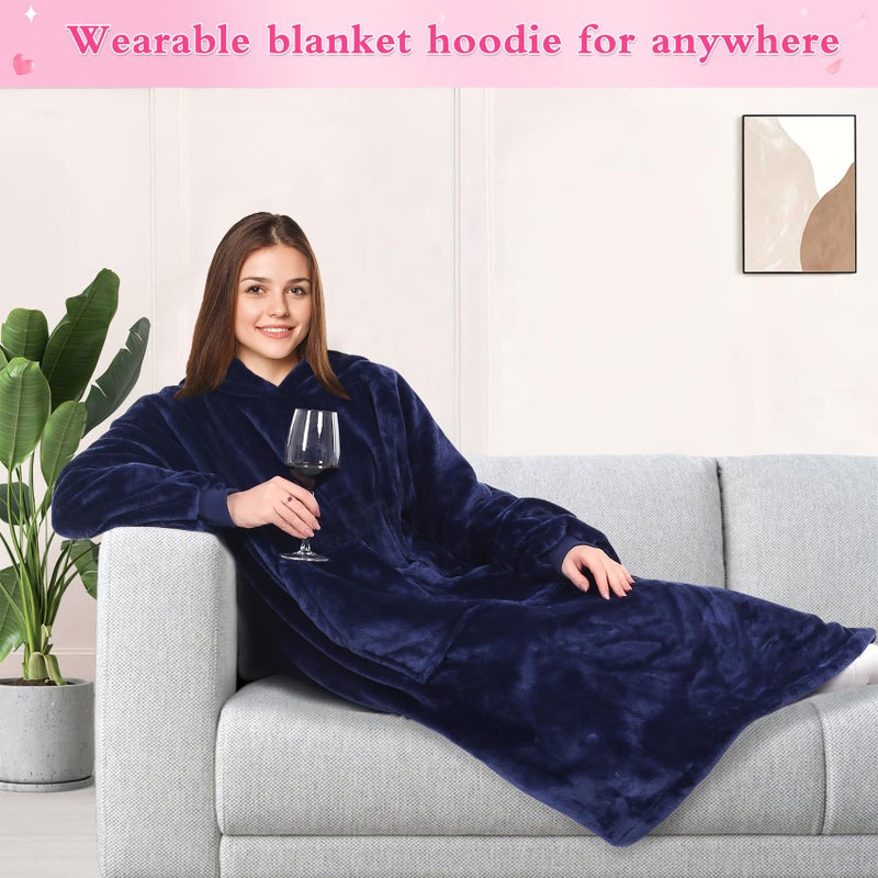 KPBLIS Wearable Blanket Hoodie Gifts for Women Men, Cozy Hoodie Blankets Sweatshirt Christmas Birthday Gifts for Women Mom Wife, Warm Fleece Hooded Blanket with Sleeves for Adults, Navy - Image 3